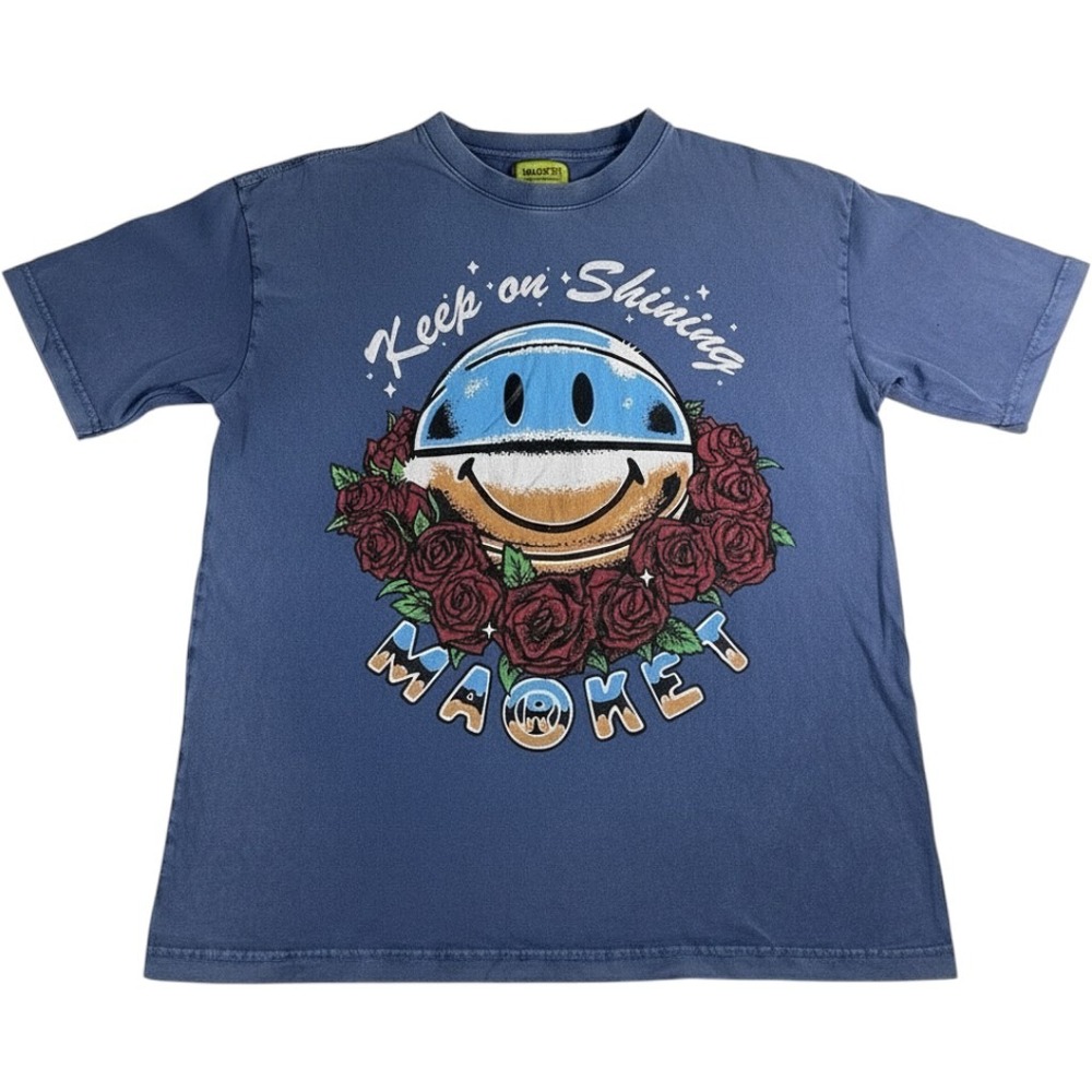 Market x Smiley Keep on Shining T-Shirt XXL Blue Roses Basketball Graphic Street